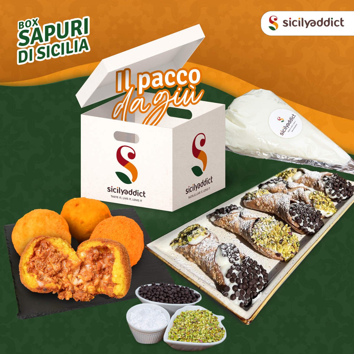 Sizilien-Genussbox - Cannoli-Set mit Schafsricotta & 4 Arancini mit Ragù, tiefgekühlt