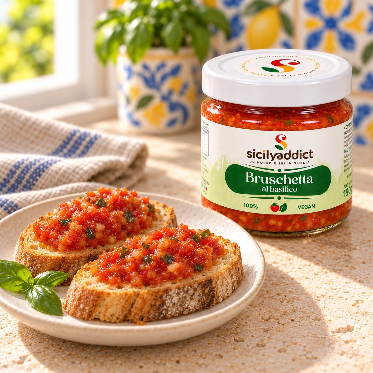 Bruschetta con pomodoro e basilico 190g - SicilyAddict