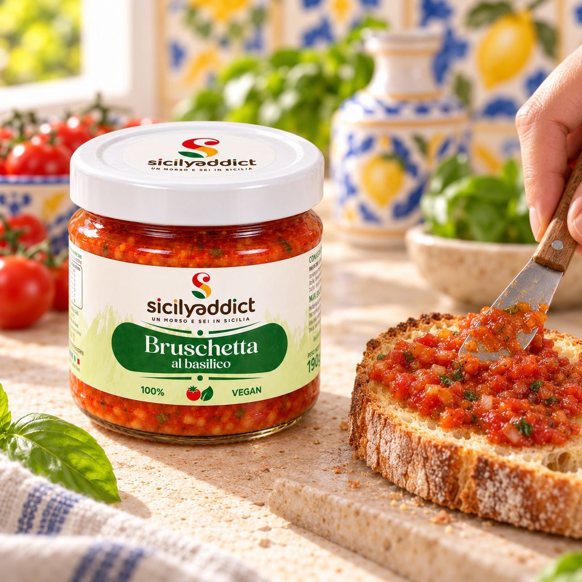 Bruschetta con pomodoro e basilico 190g - SicilyAddict