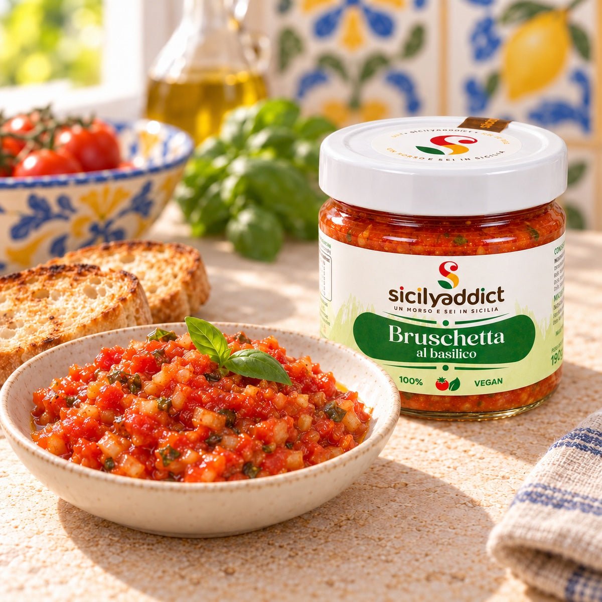 Bruschetta con pomodoro e basilico 190g - SicilyAddict