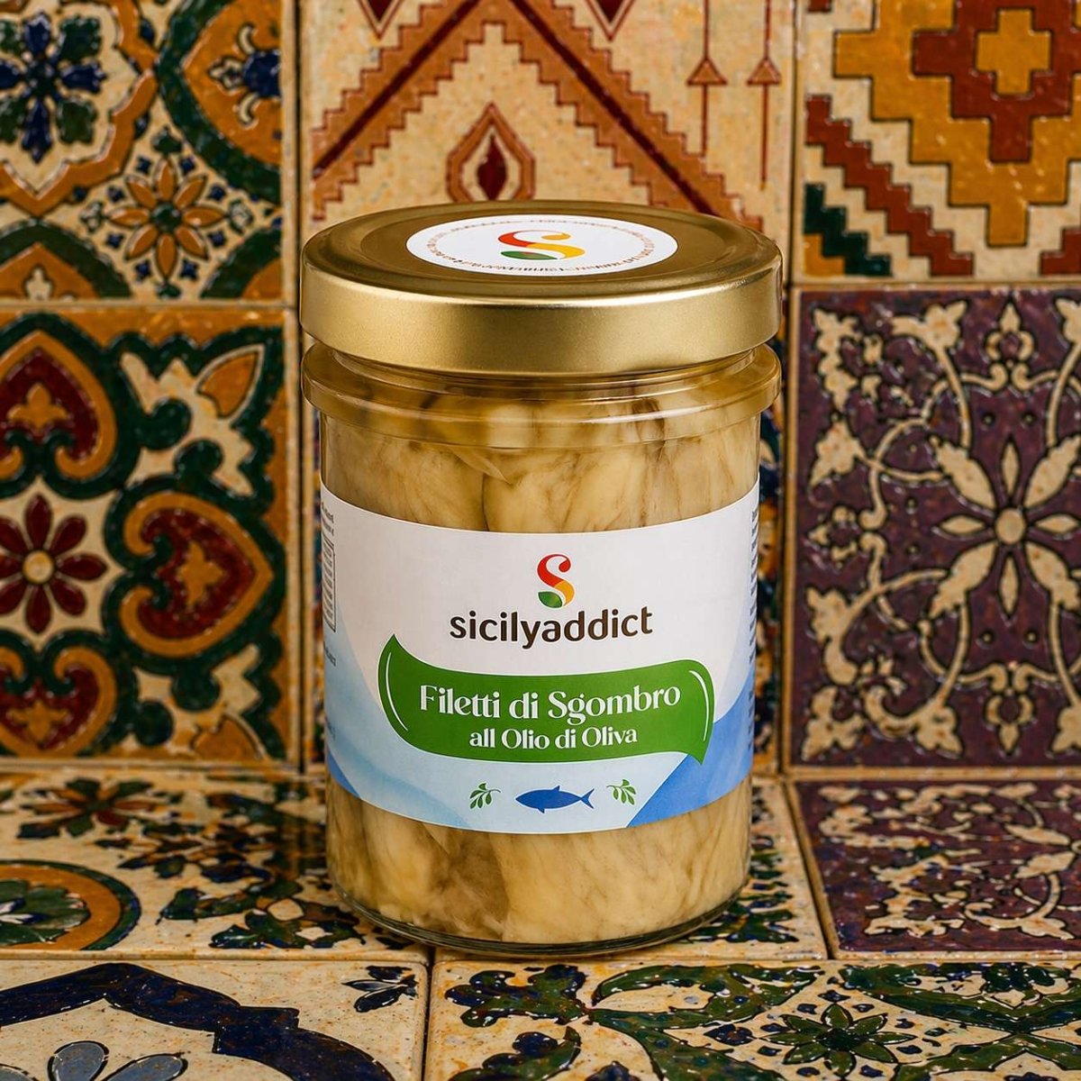 Vasetto di filetti di sgombro in olio di oliva SicilyAddict, formato da 200 g