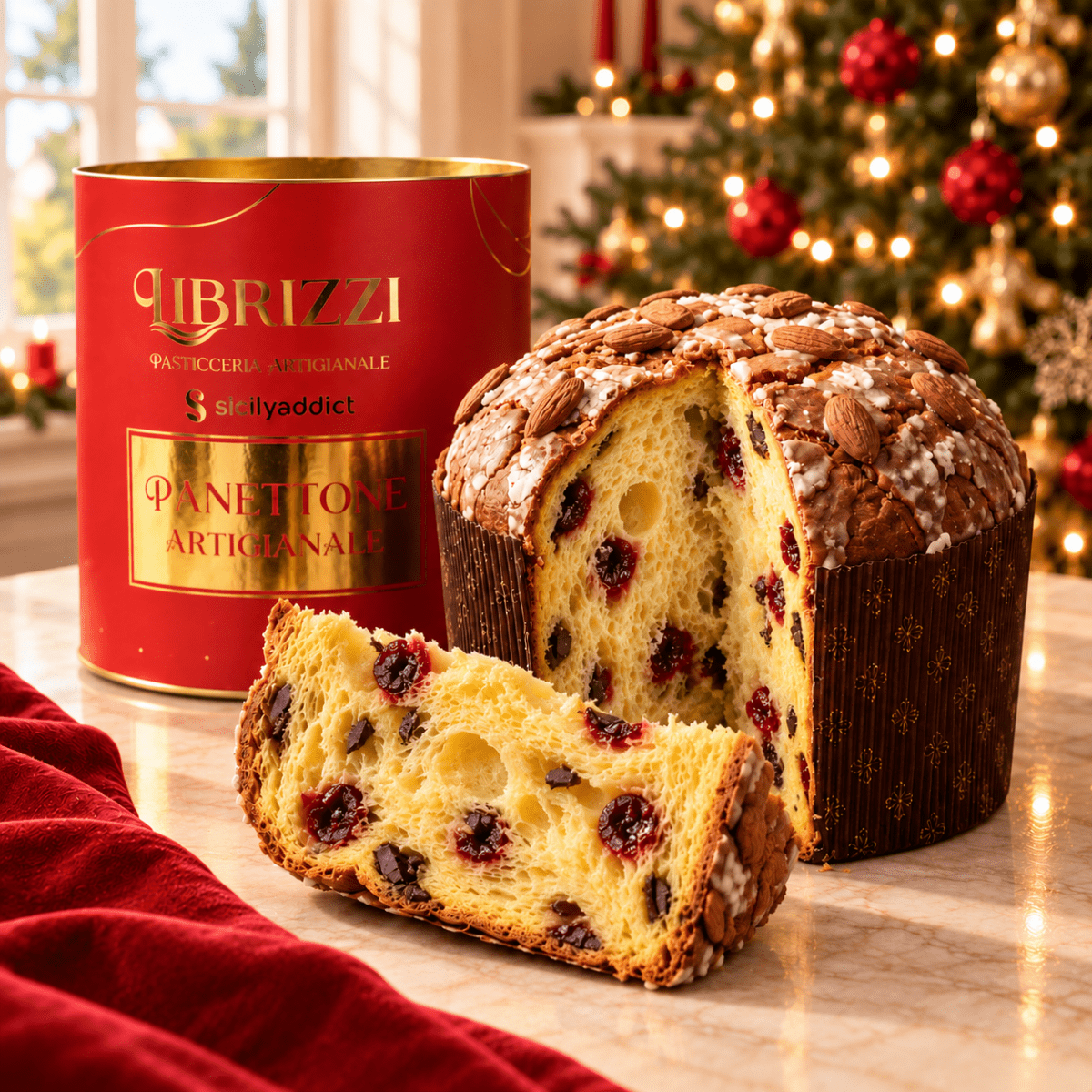 Panettone Amarene e Cioccolato Linea Librizzi Deluxe 1kg - SicilyAddict